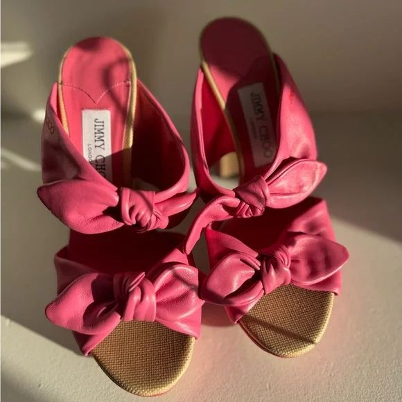 Jimmy Choo Pink Platform Heels with Bow Accents - Picture 3 of 9